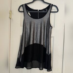 Daytrip Asymmetrical Silver and Black Tank Top